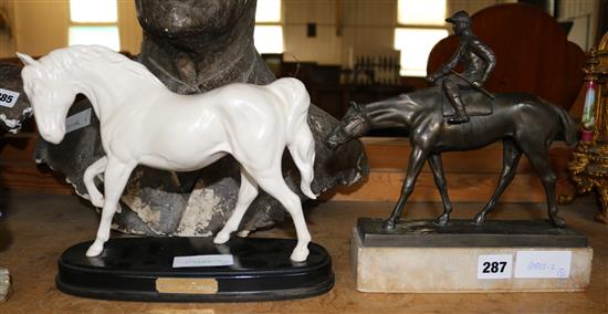 Speltar equestrian group & a Doulton figure of a horse